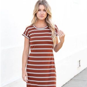 Tickle Teal Dress Brown/White stripped